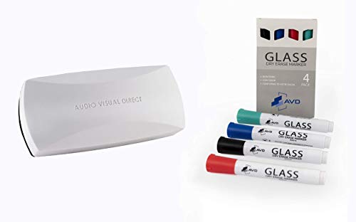 Audio-Visual Direct Magnetic Eraser & Set of Large Markers for White Glass Boards