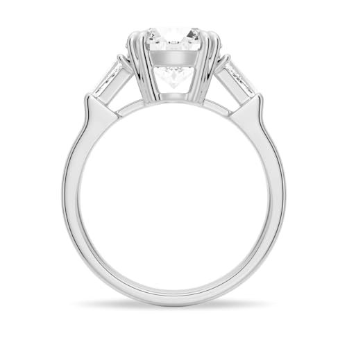 MSBLUE® Moissanite Engagement Ring, 1.0-2.0 CT Round-Cut with Tapered Baguette Side Stones, 14K White Gold Vermeil, Rhodium Finish4