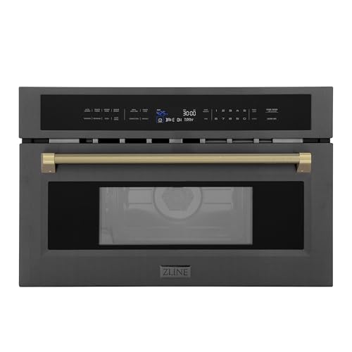 Image of ZLINE Autograph Edition 30 in. 1.6 cu ft. Built-in Convection Microwave Oven in Black Stainless Steel and Champagne Bronze Helix Handle (MWOZ-30-BS-KCB)