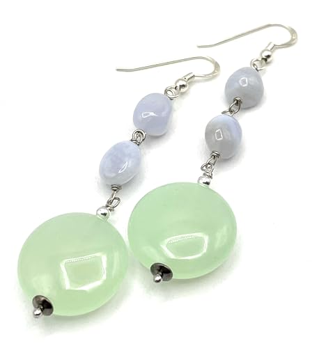 Boucles d'oreilles chalcédoine jade vert argent 925 bijoux pierres de gemmes femme