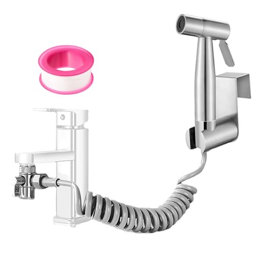 KENPOJO Bidet Handbrause Edelstahl Set, Handbrause für Waschbecken WC Dusche mit G1/2 Ventil Wasserhahnspender 2 M Federschlauchhaken, Bidet Toilette für Badezimmerhygiene Windelreinigung Tierbad