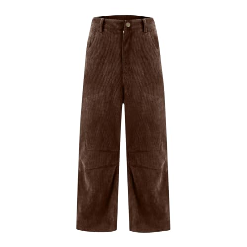 Corduroy Barrel Pants Women High Rise Baggy Wide Leg Trousers Brown - image 5