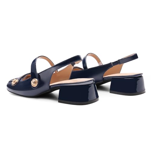 Image of Slingback Mary Jane Heels for Women Low Block Heel Closed Square Toe Pump Shoes Heels Classic Daily Office Dressy Shoes