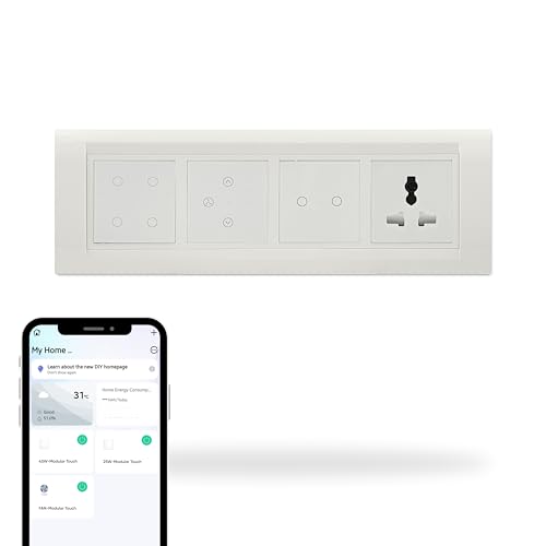 Image of Aziot 8 Module Switch Board Plate | Smart 4 SW, 2 SW, Fan SW& Socket | WiFi & BLE | Google, Alexa & Siri (White)