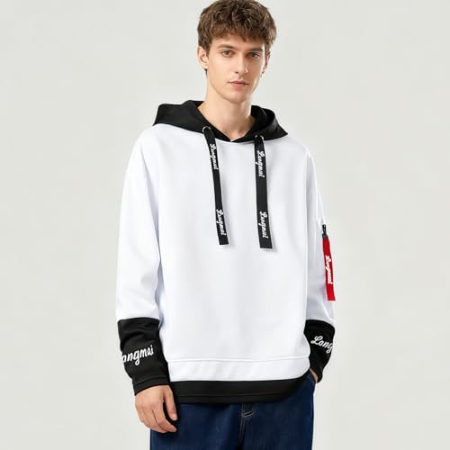 Hoodies for Men Contrast Color Pullover Hoodie Casual Colorblock Long Sleeve Sweatshirt2