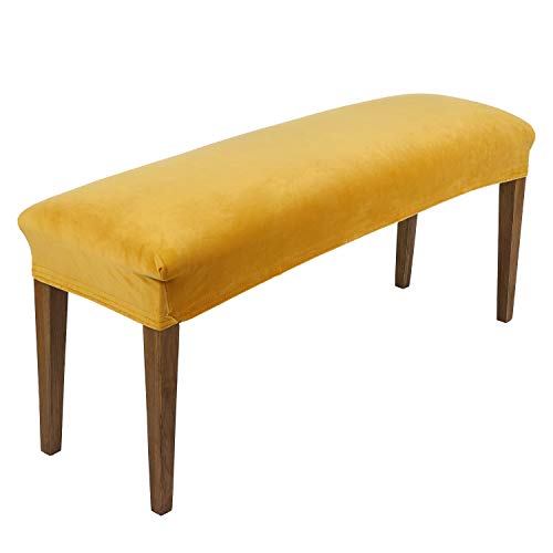 smiry Velvet Dining Room Bench Covers - Soft Stretch Spandex Upholstered Bench Slipcover Removable Washable Bench Seat Protector for Living Room, Kitchen, Bedroom (Mustard Yellow)