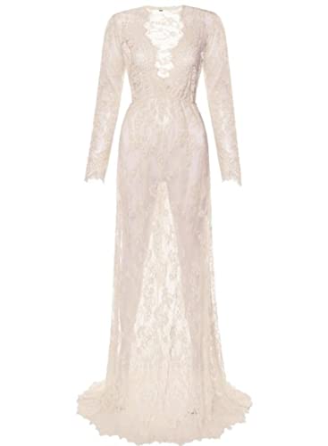 PIYAX Vestidos de Encaje con Cuello en V para Embarazadas, Ropa de Maternidad para sesión de Fotos, Ropa de Mujer de Talla Grande