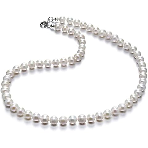 1 Strand Adabele Real Natural AAA Grade Round White Cultured Freshwater Pearl Organic Gemstone Necklace 16 Inch Long Single String Jewelry PN4-A67 Cover