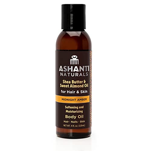 Ashanti Naturals Pure Shea And Sweet Almond Oil For Hair And Skin | Moisturizing Body Oil For Dry Skin, Scalp And Hair [Fragrance: Midnight Amber, 4 Oz] #TOP18