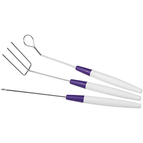 Wilton Candy Melts Candy Dipping Tool Set, Ideal for Strawberries, Cake Pops, Pretzels or Marshmallows, Includes 3-Prong Fork,Cradling Spoon and Spear, Tools Only,Candy Melts Not Included,White/Purple