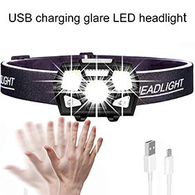 Lai-LYQ - Linterna frontal LED de 5000 lúmenes con sensor de gestos y luz de restauración recargable por USB para correr, pescar, resistente al agua