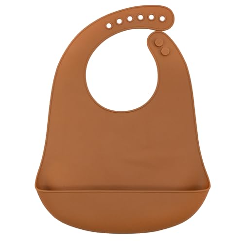 Babero silicona para bebe, Babero impermeable, Mandil para bebe, Babero con bolsillo recolector, Babero ajustable, Sin BPA, Para niño/a de 6 a 72 meses, Silicona, Apto lavavajilla, Naranja