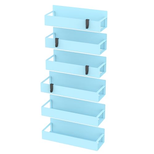 Image of HuggieGems Metal Magnetic Spice Rack for Refrigerator Blue, 6 Pack | Magnetic Shelves Heavy Duty for Fridge in Kitchen, Seasoning Storage Organizer, For Oven Washer and Dryer, For Heavier Items
