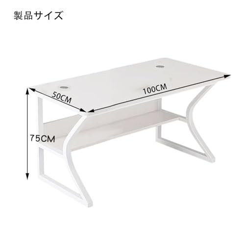 baokaisデスク パソコンデスク 棚付き ゲーミングデスク 幅100×奥行50cm 勉強机 desk 北欧 C型 木製 オフィスデスク 学習机 仕事用 在宅勤務 おしゃれ 組立簡単 作業机 (ホワイト) [2]