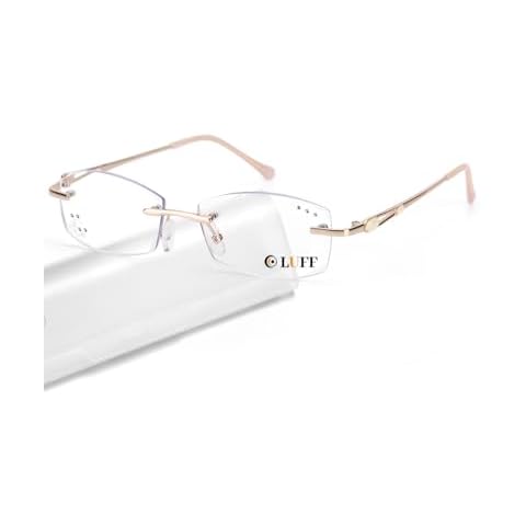 LUFF Rimless Reading Glasses for Women,Stylish Blue Light Blocking Computer Readers,Anti Eyestrain Frameless Lens diamond Cover