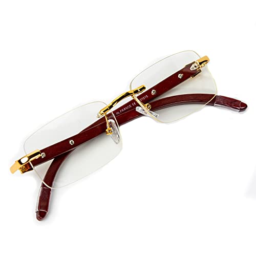 Street Knitted Retro 90's Vintage Rimless Clear Lens Gold Frame Hip Hop Sunglasses Rectangle Men Women Frameless Shades Woodgrain Fashion Frameless Square Wood Arm Clear Tint Glasses4
