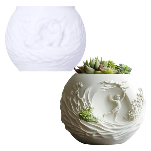 Dance Boy Flower Pot Pen Holder Silicone Mold DIY Chasing Wind Boy Resin Gypsum Clay Concrete Craft Mold Home Decoration Festival Gift