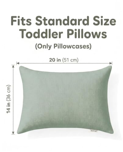 Image of Toddler Pillowcases for 14 inchx20 inch Pillow 2 Pack, Muslin Small Toddler Baby Kids Travel Pillow Covers for Boys Girls with Envelope Closure (Beige & Sage, 14 x 20 Inch)