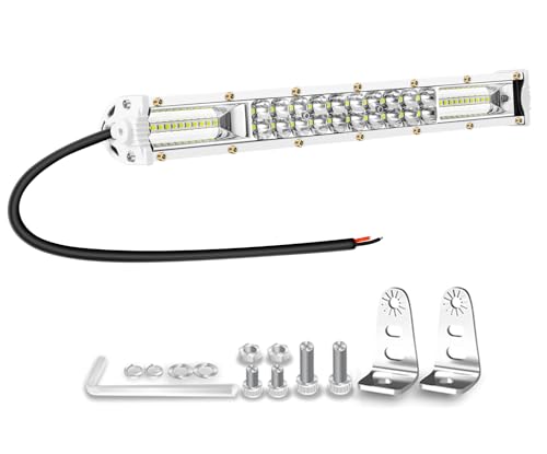 Image of Marine Light Bar, Boat LED Light Bar 12 Inch 60W 6000lm Light pods Waterproof 12V 24V Flood Light for Offroad ATV UTV RV RZR Truck Tractor Trailer Yacht Fishing Driving Barra, 1 Pack White Lightbar