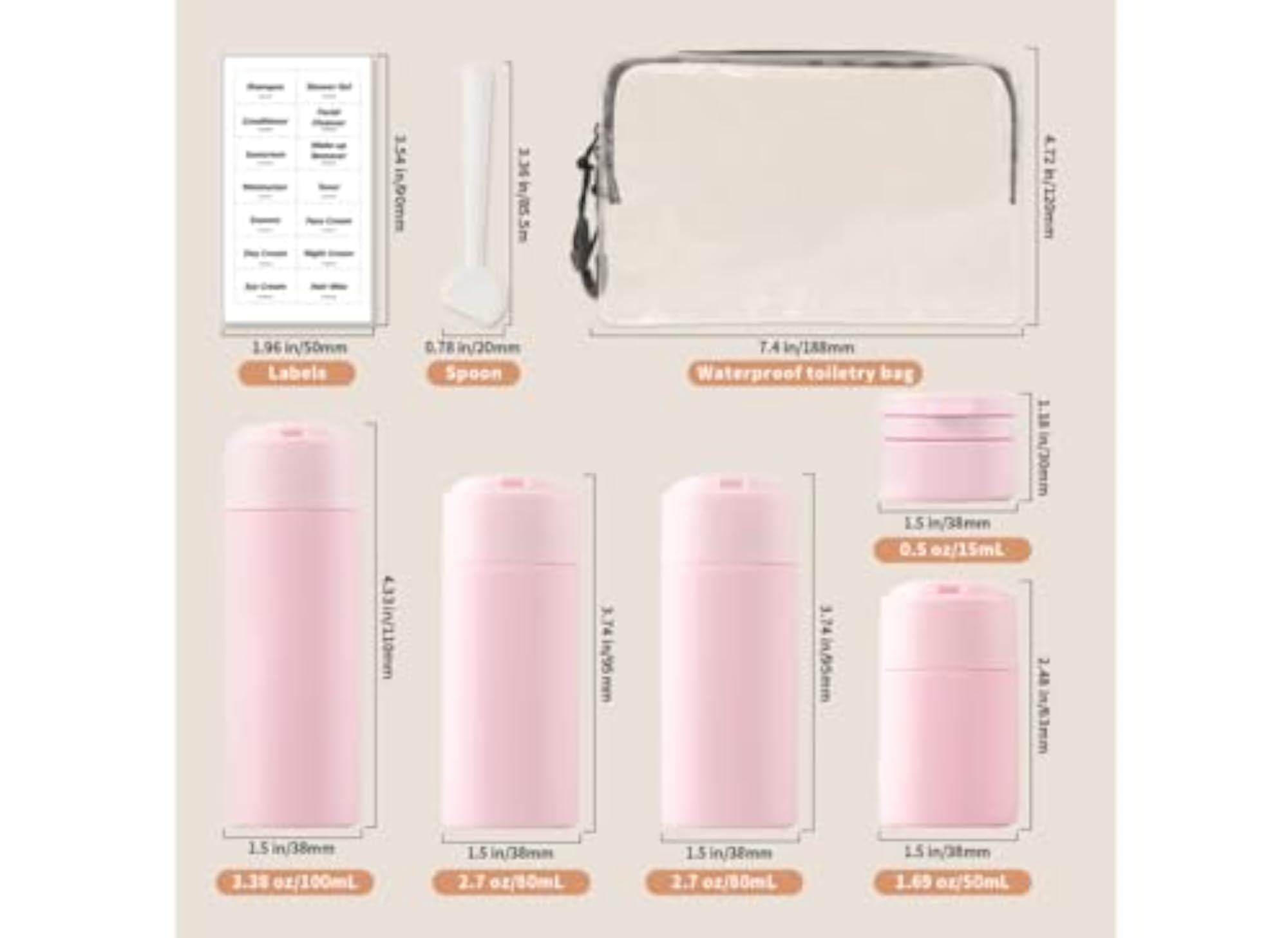 7 Pack TSA Approved Travel Bottles for Toiletries