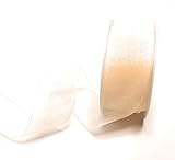 SCHLEIFENBAND 25m x 40mm Creme Beige Organza Organzaband Chiffonband Webkante [3493]
