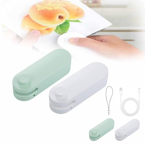 4 in 1 Bag Cutter and Sealer, 2024 Upgrade Bag Sealer Heat Seal, Portable Vacuum Food Sealer Bag Sealing Machine for Plastic Bags Snack Bags (Green+White)