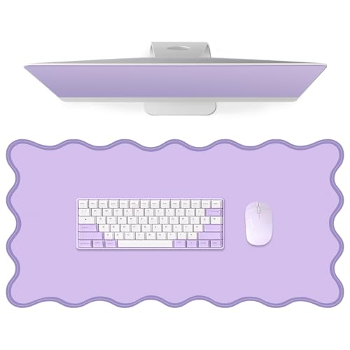 Image of Leather Desk Mat, XXL Large 31.4x15.7in Scalloped Gaming Mouse pad，Non-Slip Rubber Base Keyboard Pad Mousepad for Laptop Computer Game Home Office，Waterproof and Oilproof Desktop Mat I Purple