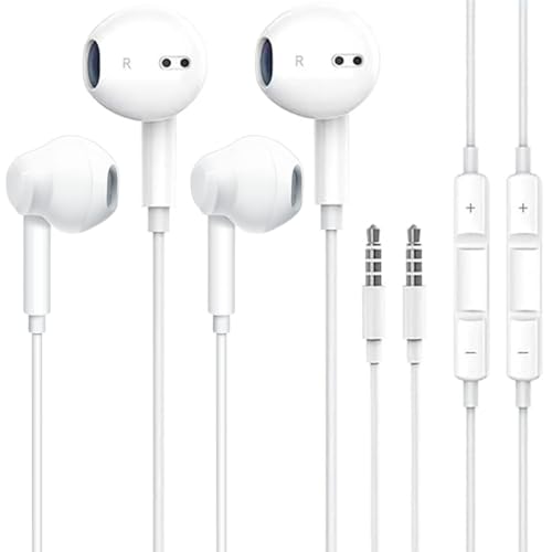 2 Pack Wired Earbuds/iPhone Headphones/Earphones with 3.5mm Wired Headset with Mic, Volume Control Compatible with iPhone, iPad, iPod, Computers,laptops, MP3/4, Android Most 3.5mm Audio Devices(White)