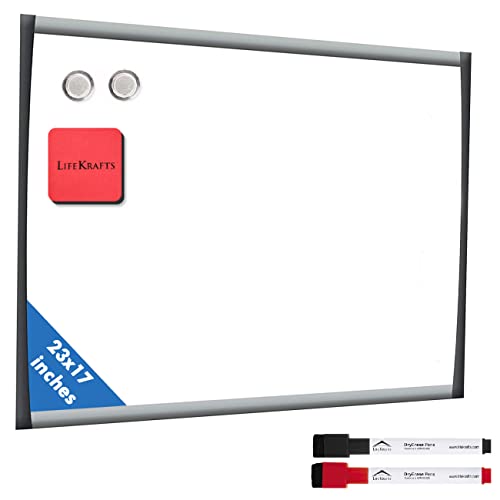 Image of Lifekrafts Aluminum Dry Erase Magnetic White Board |Size:(23 X 17)Inches,Includes 2 Marker Pens,1 Eraser-Pack Of 1 |Light Weight,Front Side Magnetic Board For Kids,Adults For School,Home,Office,Etc