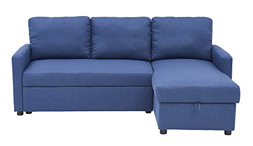 Kingway Sectional Sofa Bed with Storage Convertible Chaise Sofabed, W83D53H36, Blue