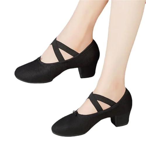 Latin Dance Shoes for Women Adult Jazz Ballroom Canvas Dance Shoes Women Teacher Soft Sole Latin Modern Dance National Shoes(White 3.5 cm Heel,39)2