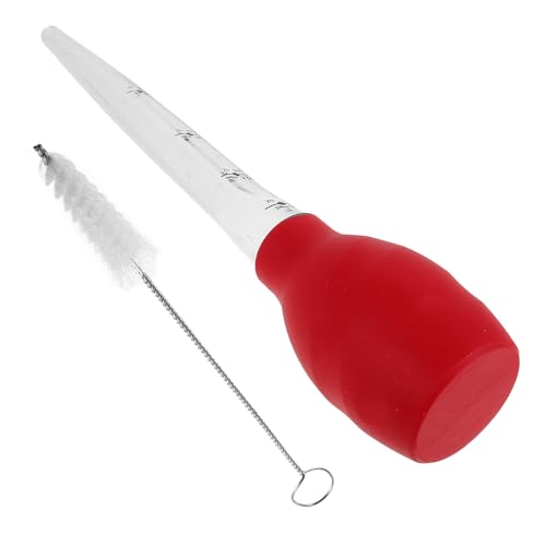 DEARMAMY Silicone Turkey Baster with Cleaning Brush, Long Bulb Baster for Roasting Meat and Vegetables, Red Oil Drip Tube for BBQ and Baking