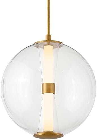 Hinkley Elin Medium Globe Pendant, Modern, Clear Glass Globe, Bold, Centrally Located Integrated LED, Lacquered Brass Finish