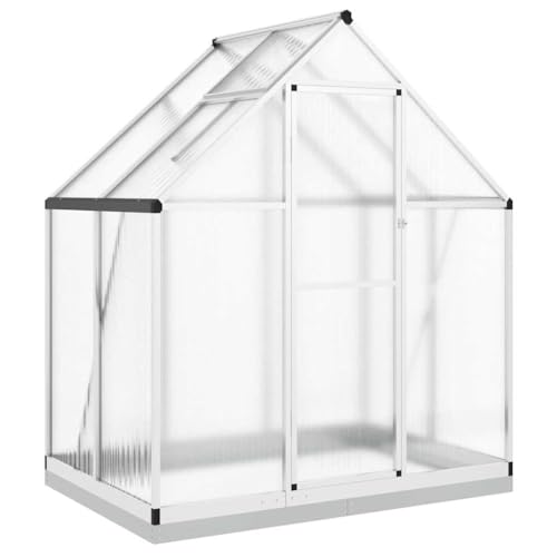 vidaXL Gewächshaus mit Fundamentrahmen, Pflanzenhaus mit Dachrinnensystem Flügeltür, Treibhaus für Pflanzen, Frühbeet, Silber Aluminimum vidaXL Gewächshaus mit Fundamentrahmen, Pflanzenhaus mit Dachrinnensystem Flügeltür, Treibhaus für Pflanzen, Frühbeet, Silber Aluminimum