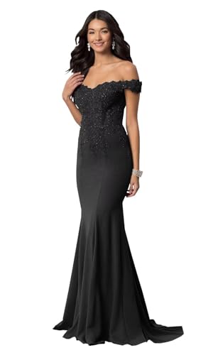 Lace Off Shoulder Mermaid Bridesmaid Dresses for Women 2022 Long Satin V Neck Beaded Formal Evening Prom Gowns with Train 616