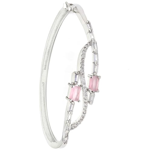 Image of ZENEME Rhodium-Plated American Diamond Studded Flower Patterned Kada Bracelet For Girls and Women