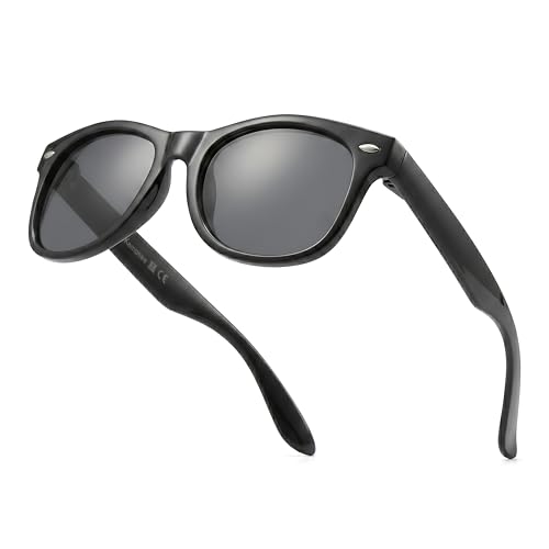 Komonee Kids Flexible Sunglasses Polarized Black Silicone Drifter Classic Style Retro Sun Shades Eye Glasses UV400 Unisex For Boys and Girls Age 3-10