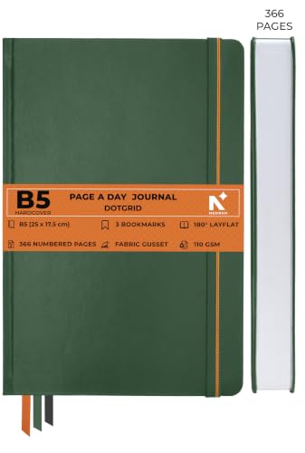 Image of NEORAH -B5 DOTTED | 368 Pages - 110 Gsm | PAGE A DAY JOURNAL (25x17.5 cm)-Hardcover Dot Grid Notebook |Back Pocket |3 Silk Book Mark - Completely HANDMADE for Journaling,Note Taking- DARK GREEN
