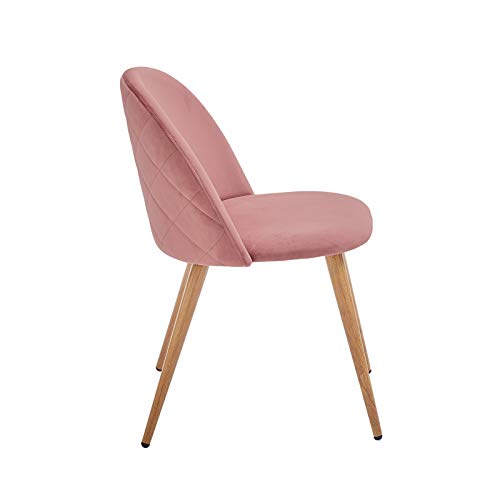 Symylife Dining Chairs Set of 2, Fashion Kitchen Room Chair Upholstered Velvet Chairs Leisure Side Chairs with Metal Legs, Rose