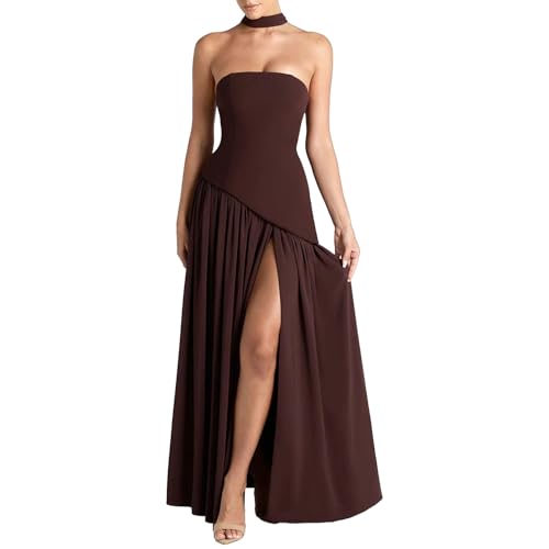 Vestido Largo sin Tirantes para Mujer, de satén Fruncido, para Fiesta de graduación, Boda, con Bufanda