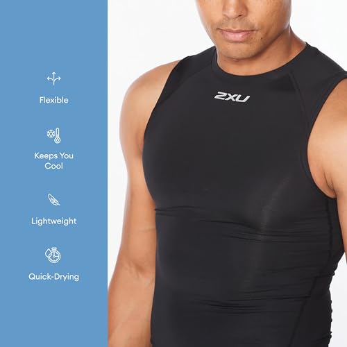 2XU Men's Core Compression Sleeveless Top - Enhance Performance and Recovery - Black/Silver3