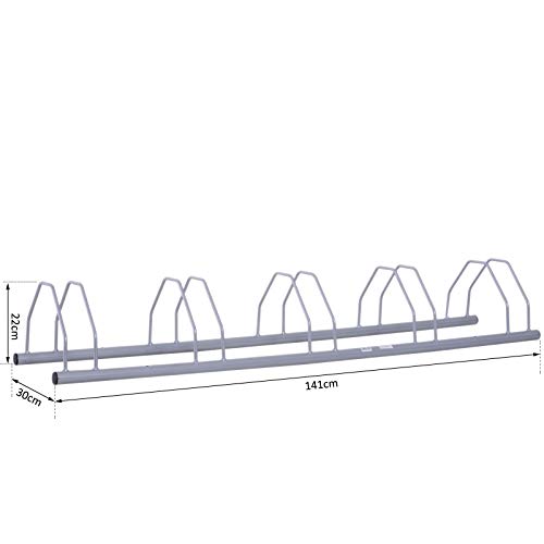 HOMCOM Rastrelliera Portabiciclette per 5 Bici, Acciaio Zincato Antiruggine, Fissaggio Parete/Pavimento 140.5 x 30 x 21… - immagine 8