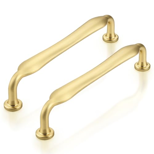 Probrico 30 Pack 5 Inch(128mm) Hole Center Brushed Gold Kitchen Cabinet Handles, Vintage Dresser Drawer Pulls for Kitchen Bathroom Cupboard Closet Gold Cabinet Pulls