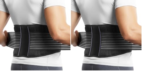 Image of BraceUP Back Brace for Men and Women Lower Back - Breathable Waist Lumbar Support Belt for Sciatica, Herniated Disc, Scoliosis Back Pain Relief, with Dual Adjustable Straps (L /XL 35-43 In) (Pack of 2)