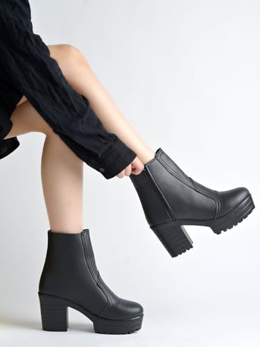 Image of Women's Chunky Heel Ankle Boots - Side Zip Short Booties || Non-Slip Sole, Comfortable Block Heel Fashion Boots