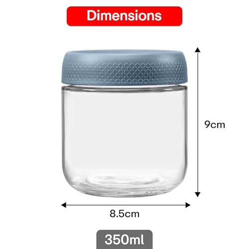 Image of Rioware Storage Glass Jar, Set of 6, 350 ml Each, Transparent, BPA Free, Storage Jar, Kitchen Organizer Modular, Multipurpose Cookies Jar,Blue