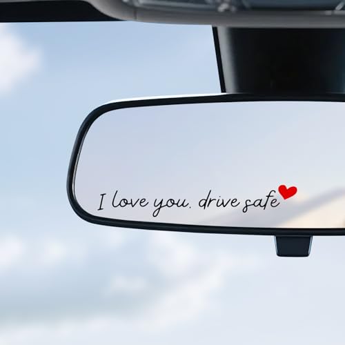 JUSTTOP 4PCS Car Decal Decorative Rearview Mirror Sticker I Love You Drive Safe Car Sticker Auto Sticker and Decal Car Decor for Women Car Accessories Fits Most Vehicles Direct-Stick(Black&Red)
