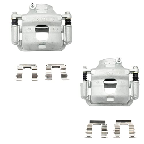 Image of TRQ Front Brake Caliper Set Zinc Coated Brackets Hardware Compatible with 1996-1999 Infiniti I30 1993-2001 Nissan Altima 1989-1999 Maxima 2002-2006 Sentra
