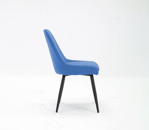 Image of Finch Fox Morris Glam Comfortable Fabric Upholstered Padded Living Room Side Dining Chair for Cafeteria Bedroom, Restaurents, Home, Office with Black Metal Legs in Blue Color (Set of 2)