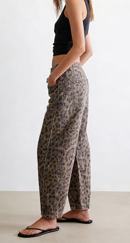 CHARTOU Women's Wide Leg Cropped Baggy Y2k Mid Rise Jeans - Boyfriend Harem Denim Pants